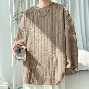 Riolio Spring Long Sleeved T-shirt Men White Casual T Shirt Men Streetwear Korean Loose Pleated T Shirt Mens Top Large Size M-5XL